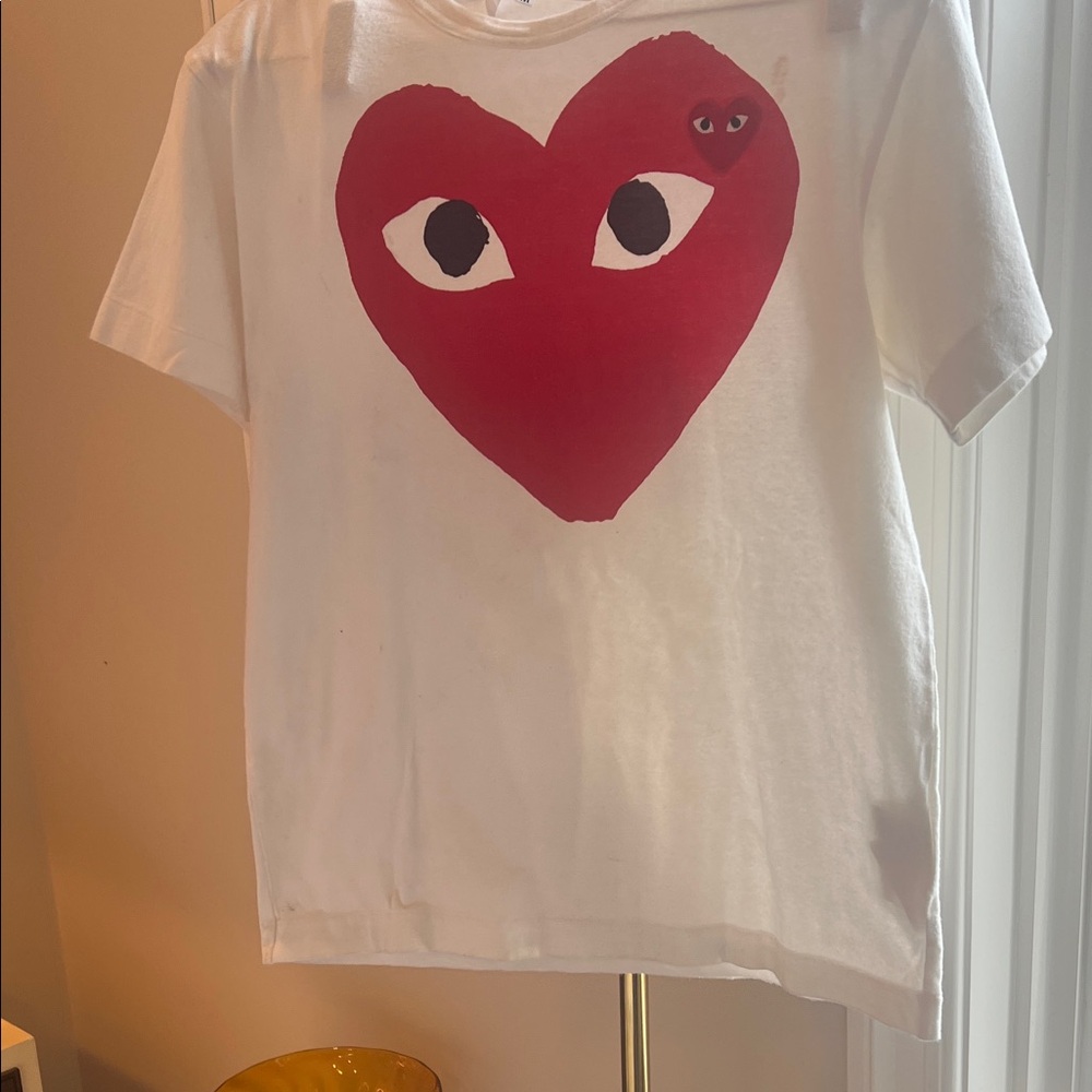 Comme des Garcons White Tee with Red Heart Graphic